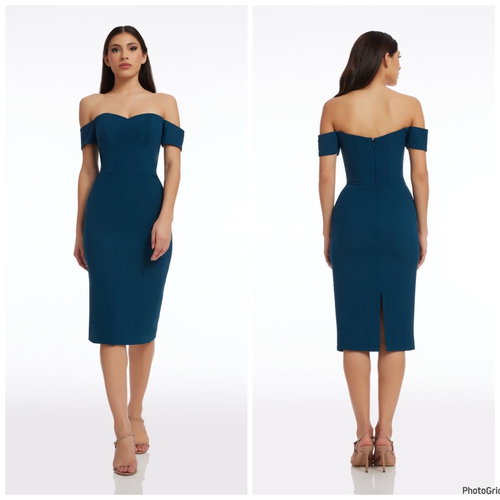 NWT Dress the Population Bailey Peacock Blue Midi Dress Nordstrom $178 - XL